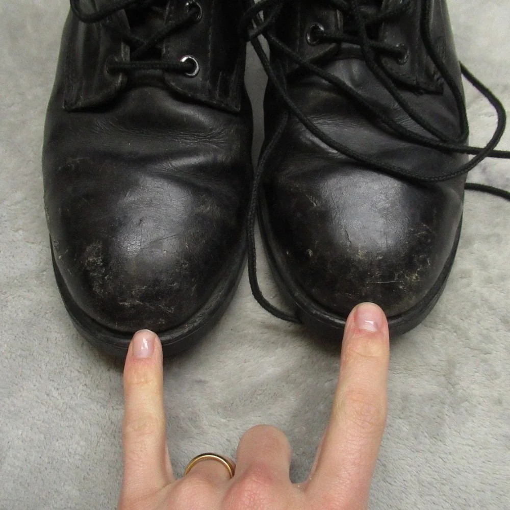 Addison Shoe Company Men 8.5W Combat Boots‎ Blk Leather Lace Up Rugged VTG 1980
